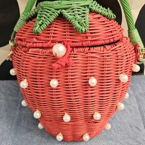 Kate Spade x Target Strawberry Wicker Bag with Pearl Accents, New